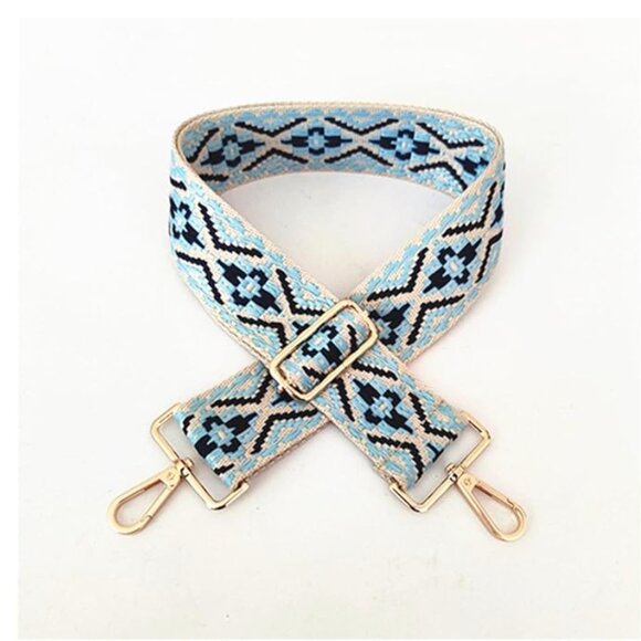 GRFIT Handbags - BOGO Geometric Blue and Beige Bag Strap with Gold Hardware
